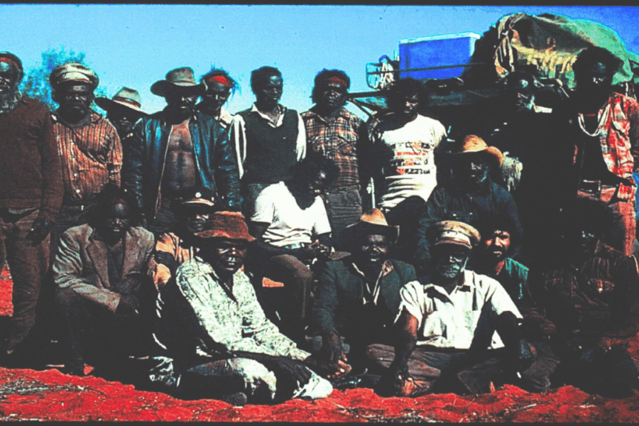 The Cave Hill Meeting called by the Custodians of Anangu Munda that saw the beginning of The National Trachoma and Eye Health Program. (Trevor sits bottom row, second from the right in green top)