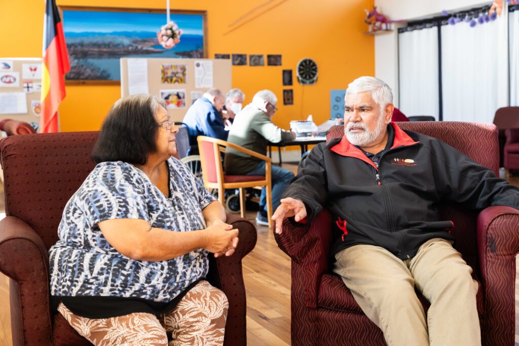 Aunty Shirley from the Aboriginal Elders Village speaks to CEO Graham Aitken