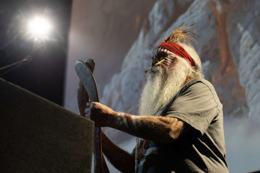 Uncle Moogy Sumner welcomes us to country at the Annual NAIDOC Lunch